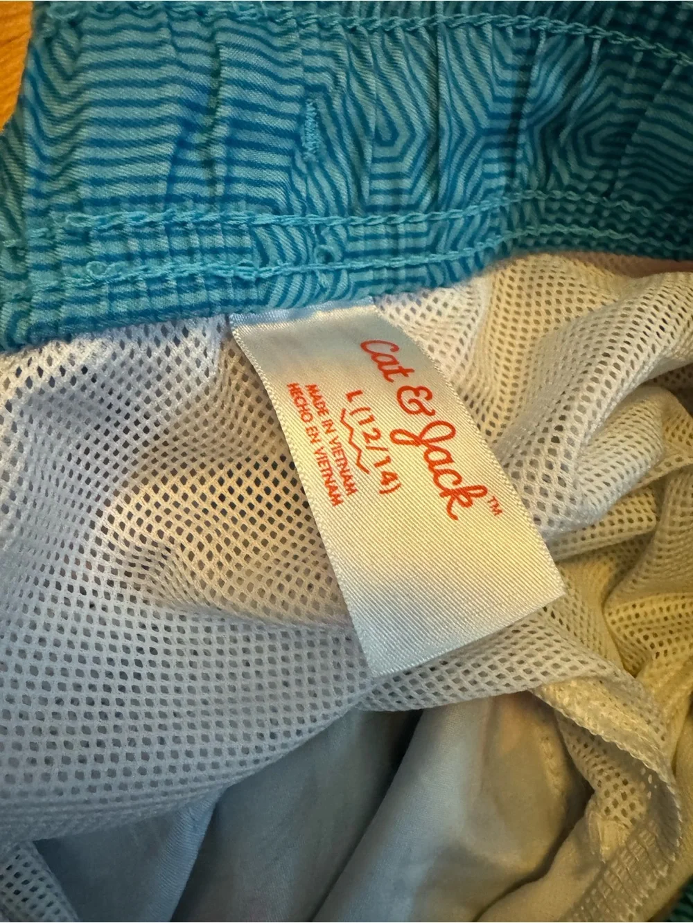Cat & Jack Boys Blue Floral Swim Trunks with Coral Accents size Large 12/14
